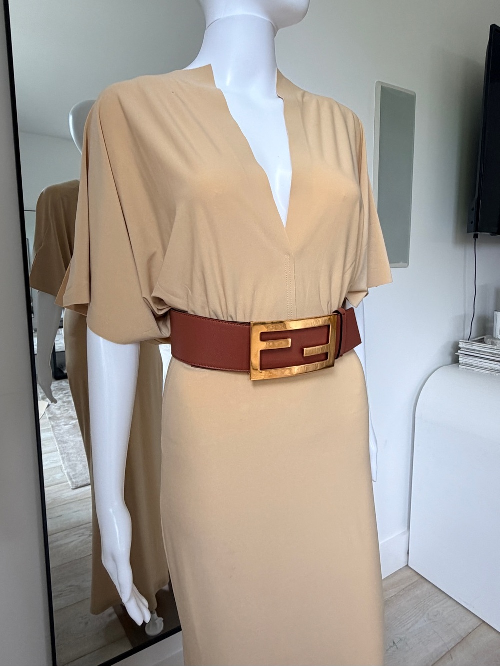 Norma Kamali Cream V-Neck Maxi Dress with Dolman Sleeves (belt not included) 👗